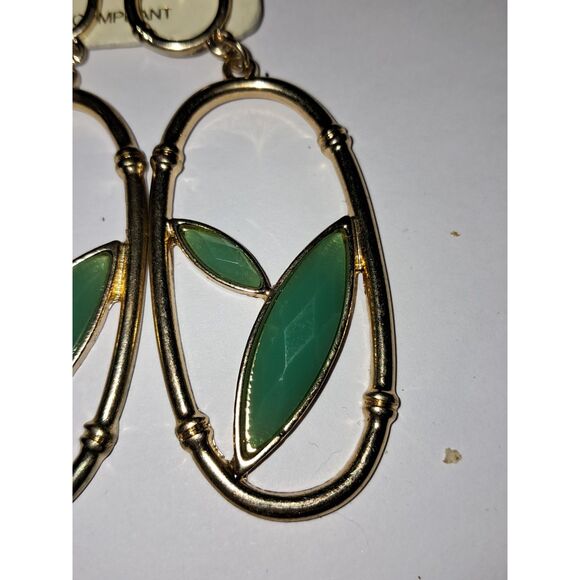 Artsy G Open Wire Dangle/Drop Earrings Green Cabochon Nature Gold Tone - Picture 2 of 8
